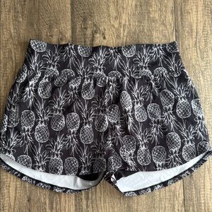 Black and White Athletic Shorts with Pineapple Print